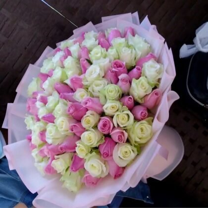 Elegant 100 Pink & White Rose Bouquet