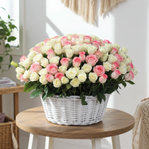 Elegant White and Pink Flower Basket