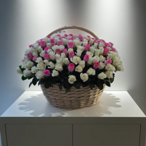 Graceful White & Pink Flower Basket